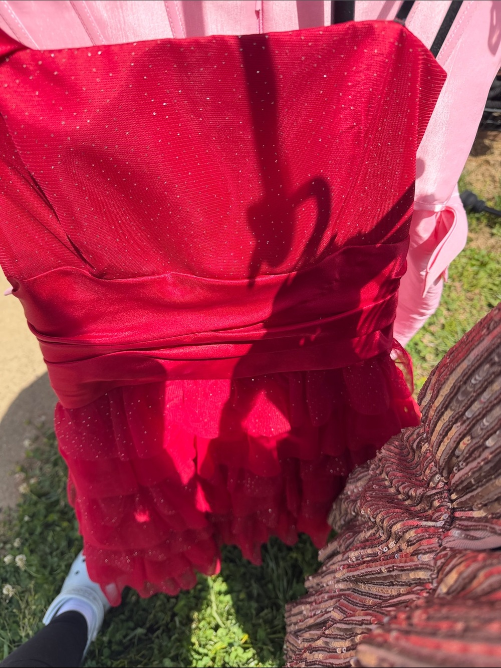 Red Strapless Mini Dress with Ruffle Skirt
